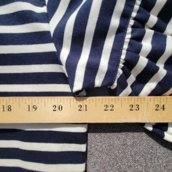 J Crew M Blue Cream Striped Boatneck Ruffle Sleeve Blouse 964 - Picture 6 of 7